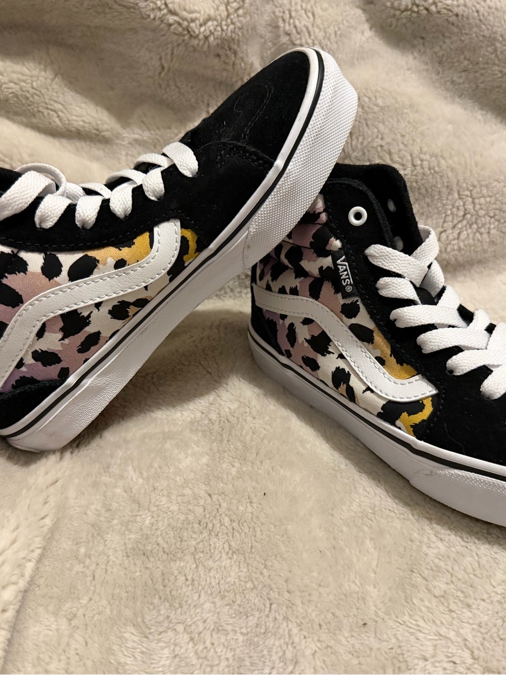 Vans High-Top Sneakers with Black, Pink & Yellow Leopard Panels